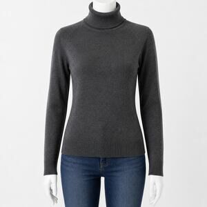 Jeanne Pierre Gray Turtleneck Sweater Cotton Knit Size L